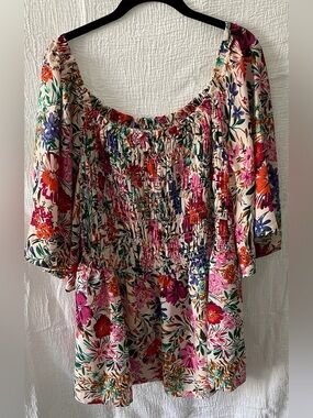 Chenault Cream Floral Smocked Off-Shoulder Top
